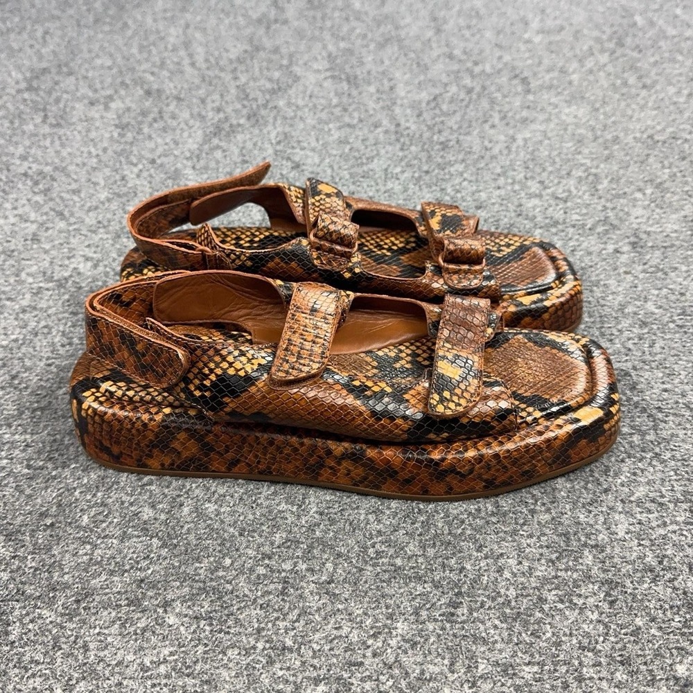Loeffler Randall Fisherman Shoes Womens Size 10 Brown Snake Print Sandals